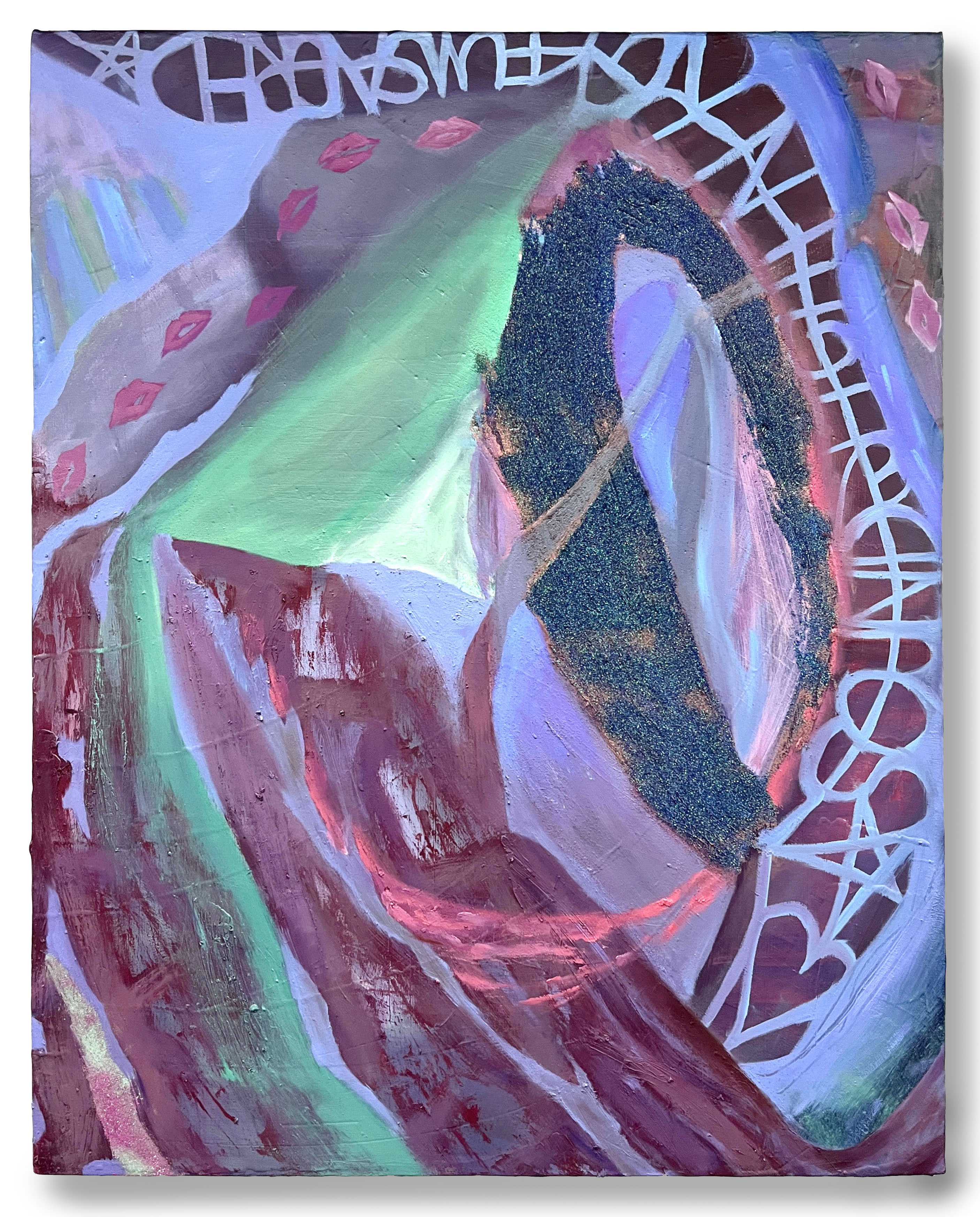 Cyclone of Kisses, 30x20_, oil and glitter on canvas, 2026, AVAILABLE
